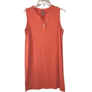 Chicos Orange Sleeveless V Neck Button Accent Knee Length Dress Size 1